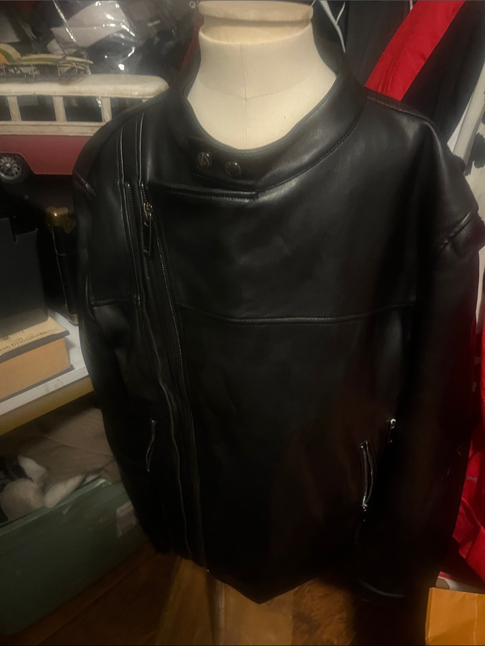 Zara Black Leather Like Bomber Jacket with Zip Pockets